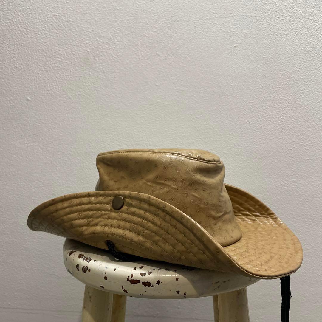 ヨーロッパ ヴィンテージ ハット キャップ 型押し フェイク オーストリッチ 珍