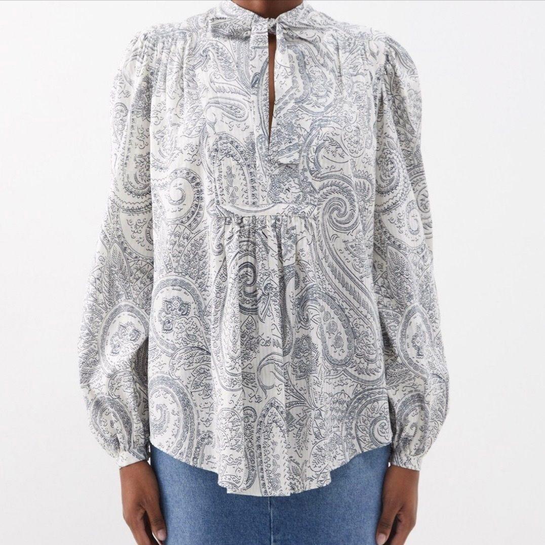 ETRO ペイズリー柄 バルーンスリーブシャツ ボウタイ