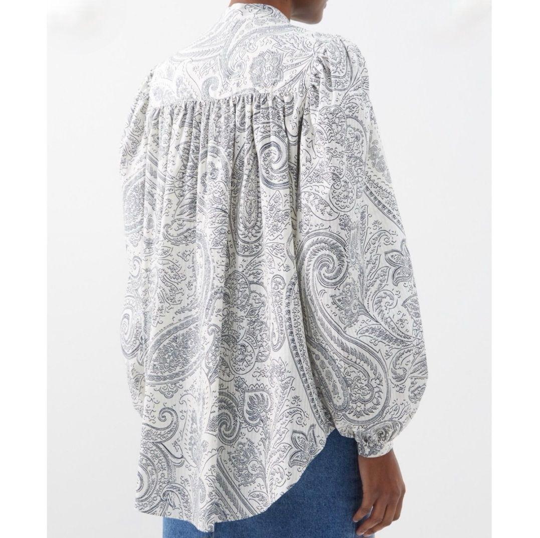 ETRO ペイズリー柄 バルーンスリーブシャツ ボウタイ