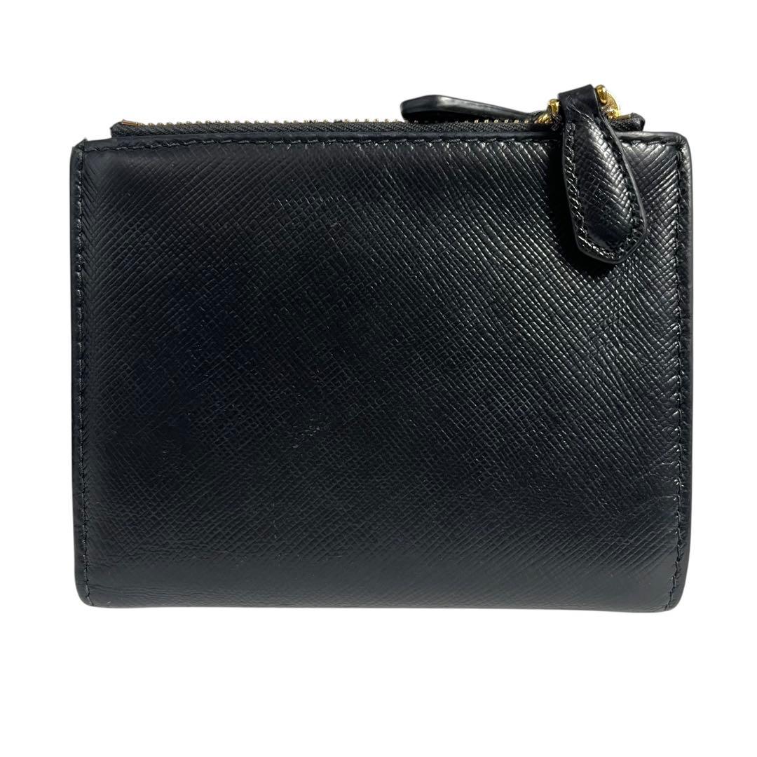 希少✨プラダ 二つ折り財布 ダブルファスナー サフィアーノ ロゴ金具 ブラック