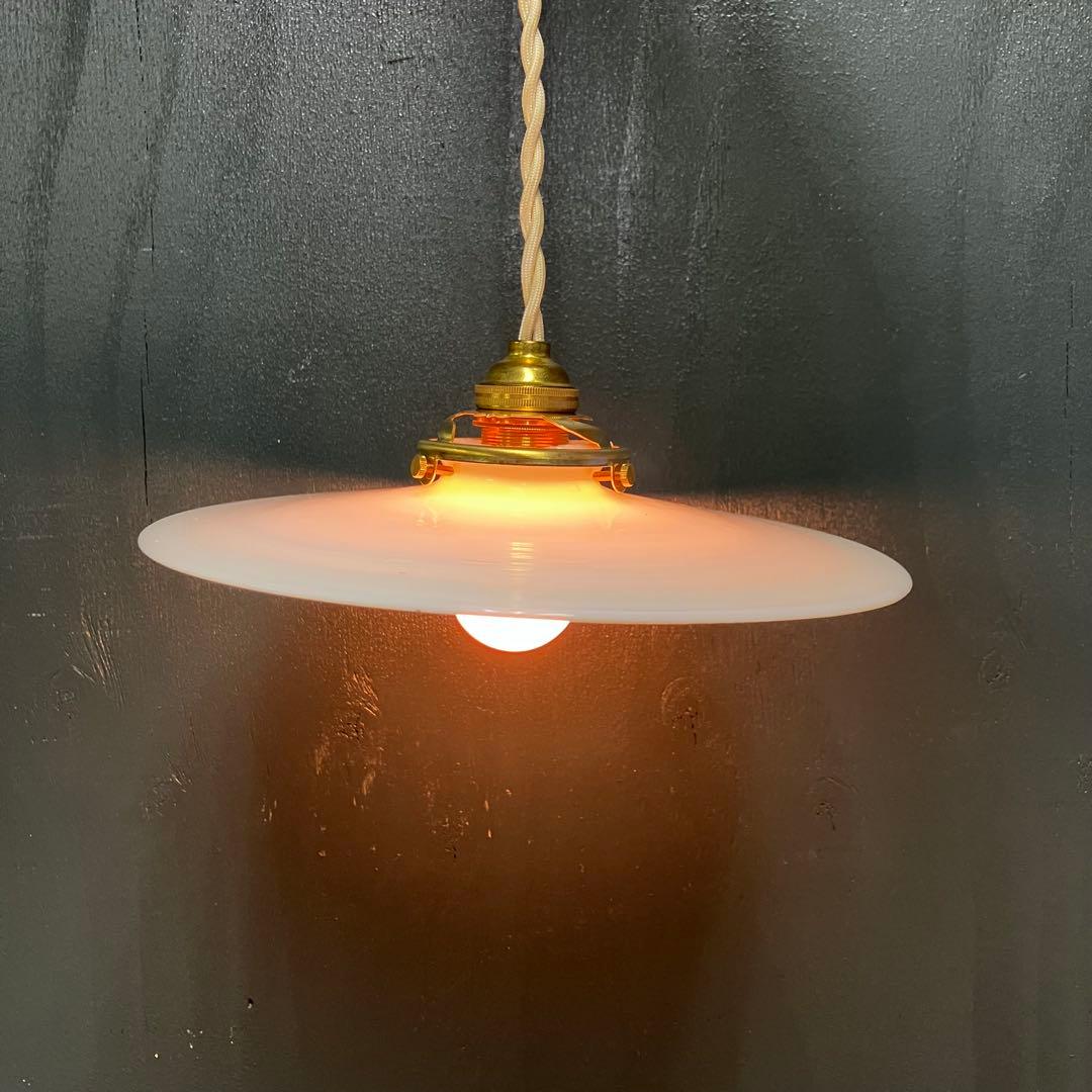 アンティーク　乳白色ガラスシェード　ペンダントライト　レトロ　大正レトロ　電笠④