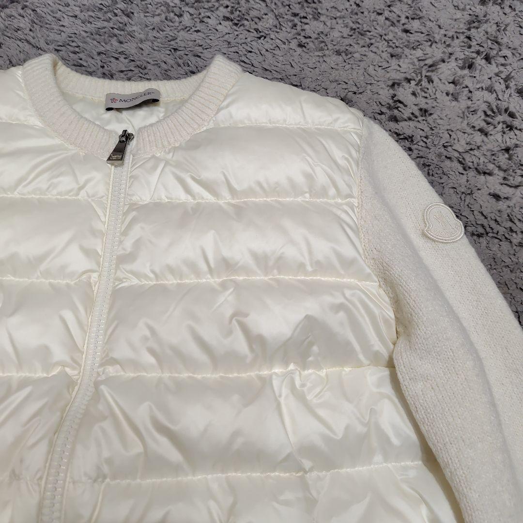 モンクレール カーディガン ニット ダウン レディース 白 アイボリー S
