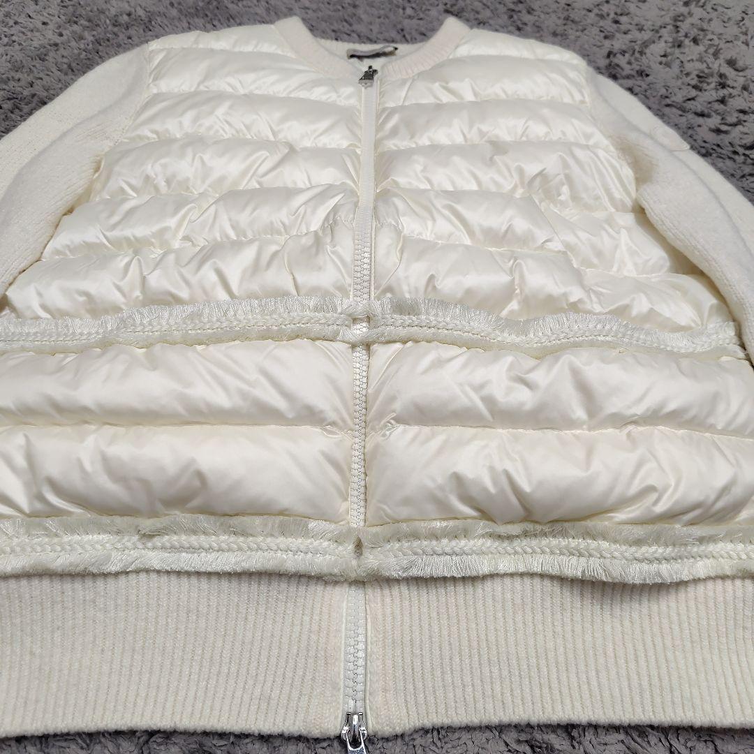 モンクレール カーディガン ニット ダウン レディース 白 アイボリー S