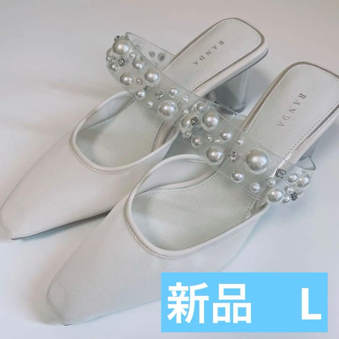 ランダ　RANDAミュール パール×ビジューベルトシアーミュールパンプス