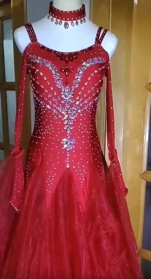 ★美品 一点のみ　社交ダンスドレス スタンダードドレス レッド L