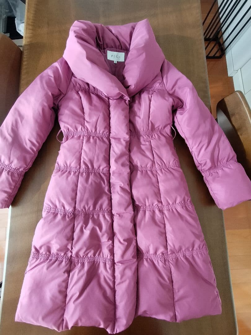 PECA ペカ Aラインコート ロングダウンコート ピンク　ウエストりぼん