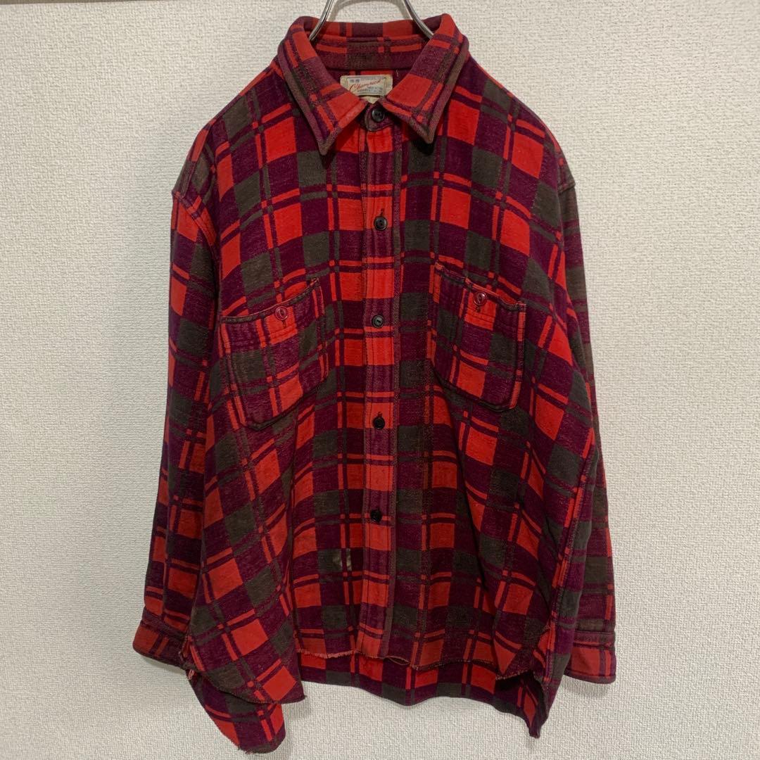 champion マチ付き　ネルシャツ　XL 80s