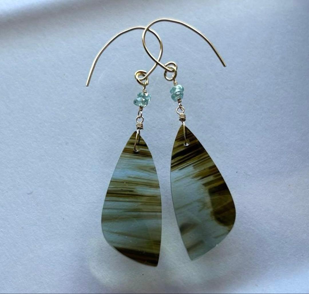 ブルーオブシディアン＆ブルージルコンのピアス他　14kgf