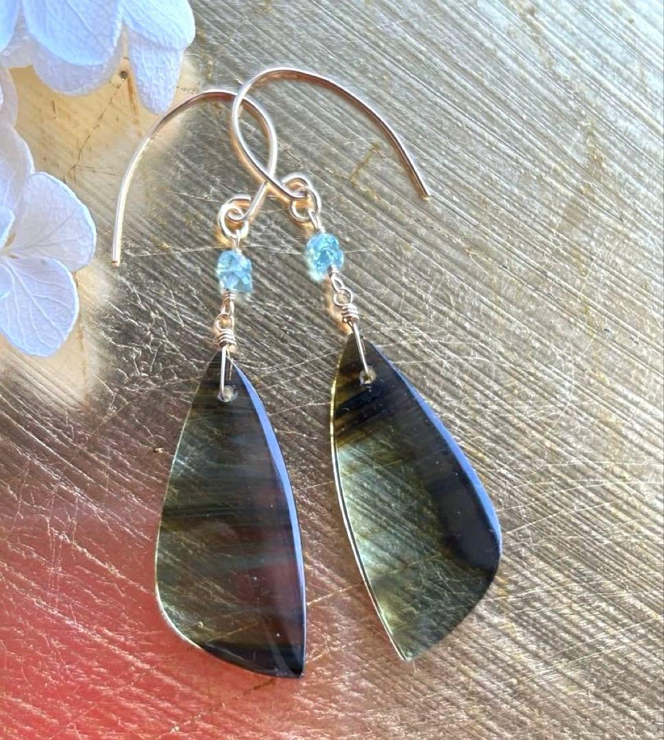 ブルーオブシディアン＆ブルージルコンのピアス他　14kgf