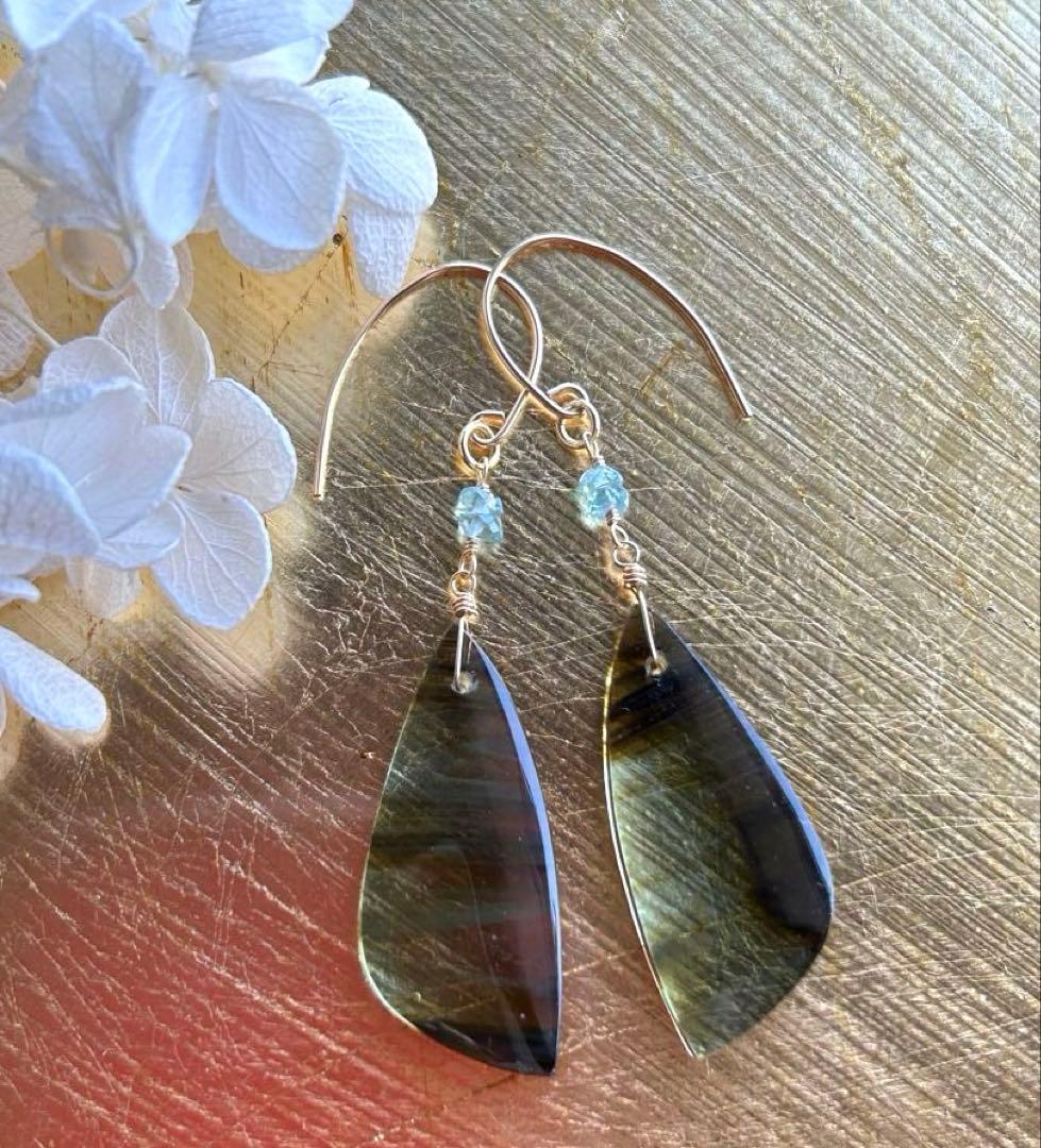 ブルーオブシディアン＆ブルージルコンのピアス他　14kgf