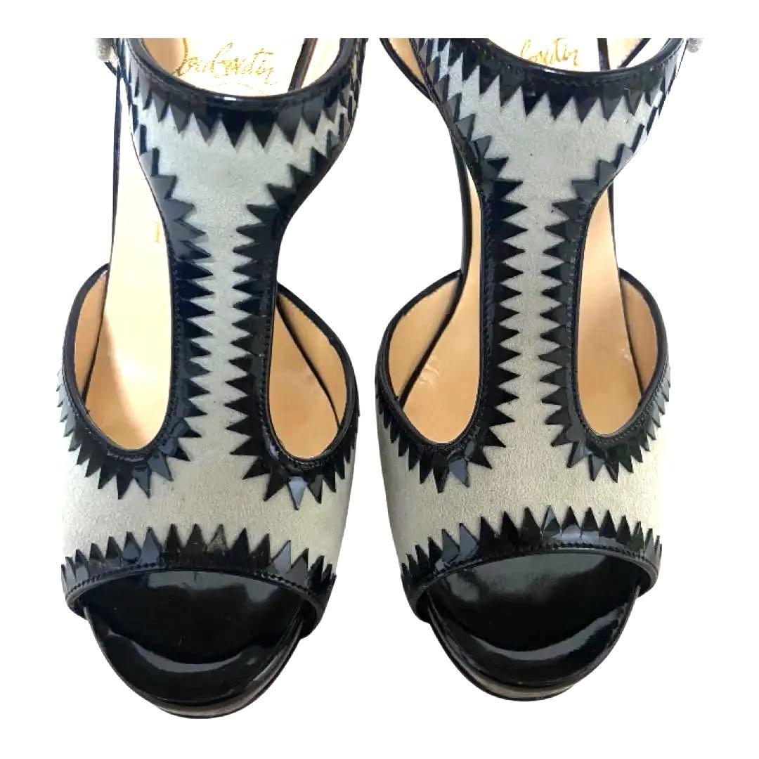 クリスチャンルブタン22.5　パンプス　レザースエードハイヒール　レッドソール