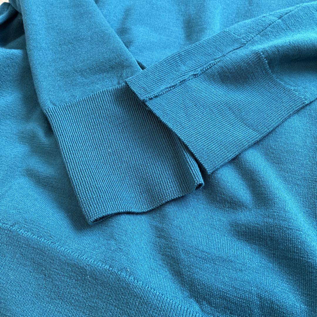 【美品】ジョンスメドレー　Vネックニット　メリノウール100％ S ターコイズ