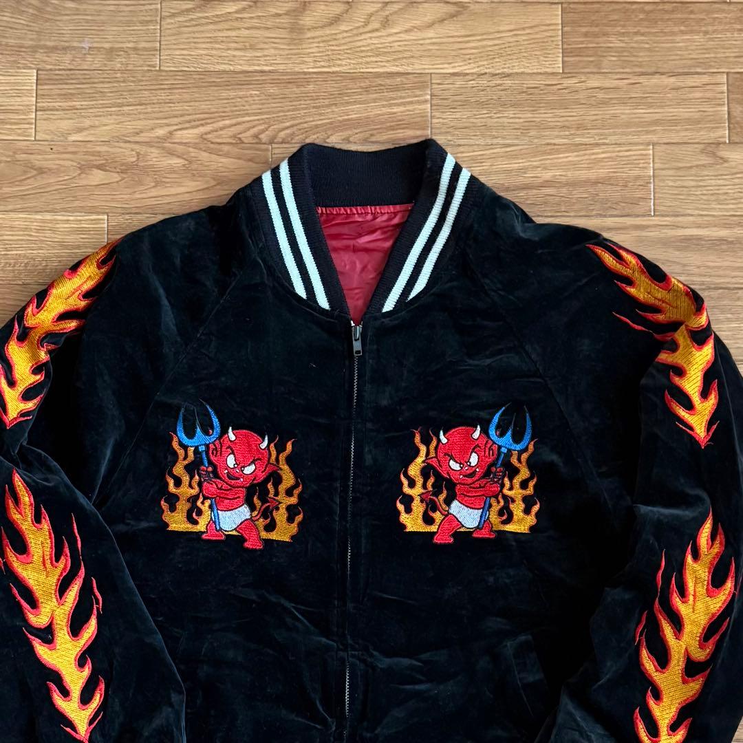 GREAT RED HOT スカジャン 別珍 刺繍 フレイム ファイヤー ベロア