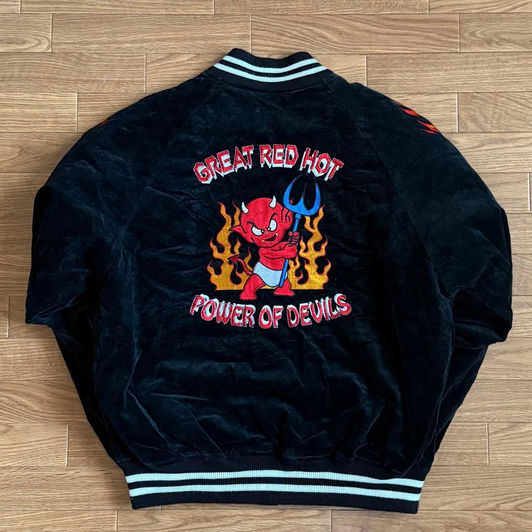 GREAT RED HOT スカジャン 別珍 刺繍 フレイム ファイヤー ベロア