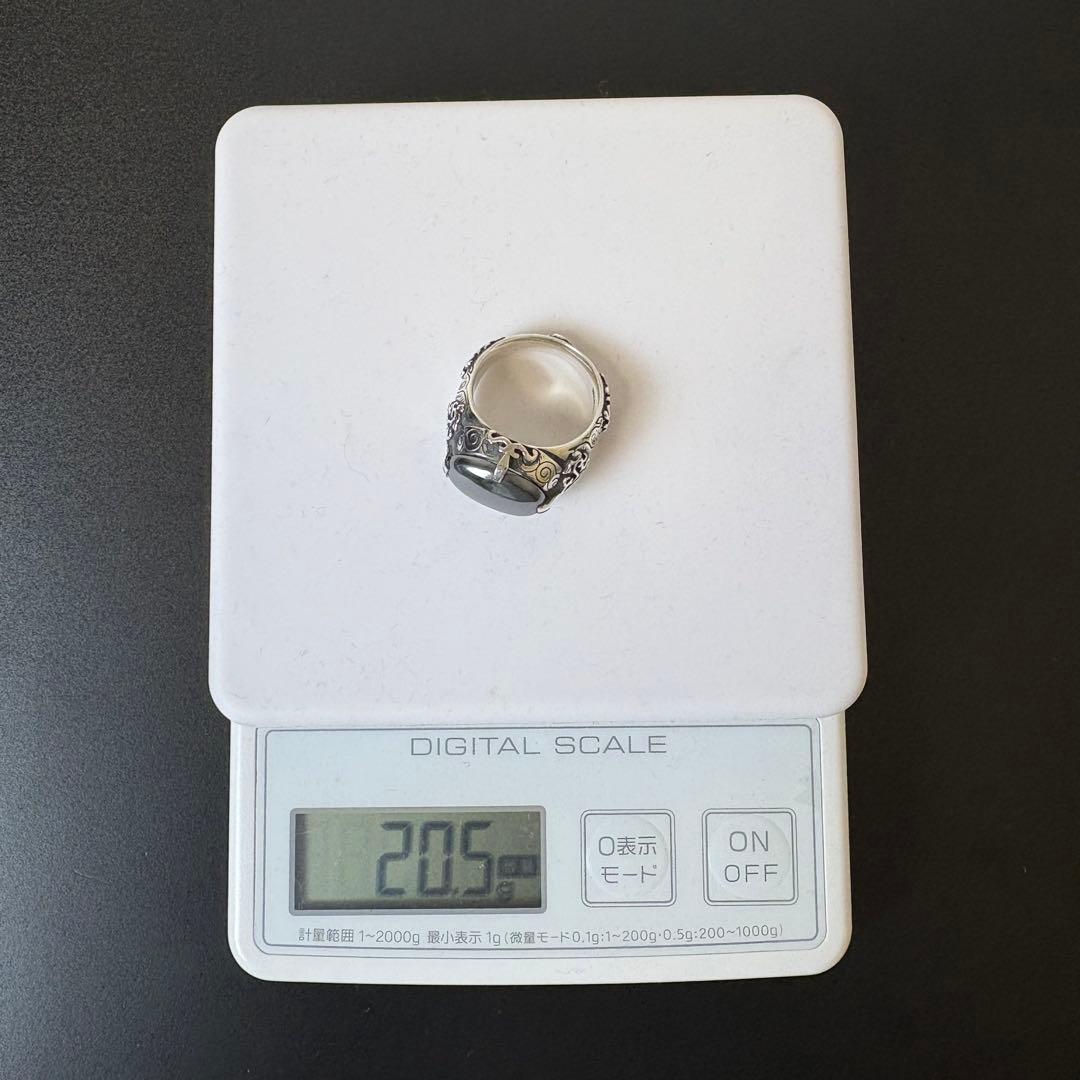 彫銀　ヘマタイトリング　シルバーリング　約22号　装飾　レア