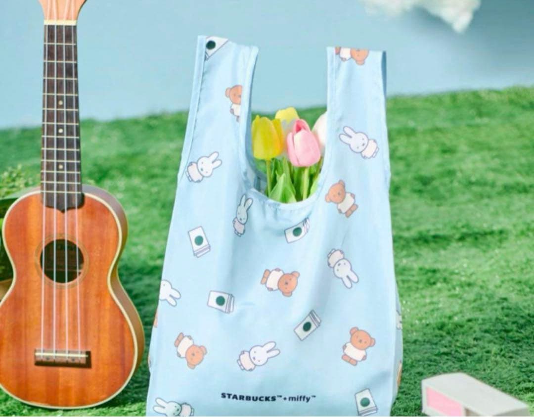 【2点セット】スターバックス×ミッフィー、トートバッグ（緑）、エコバッグ（水色）