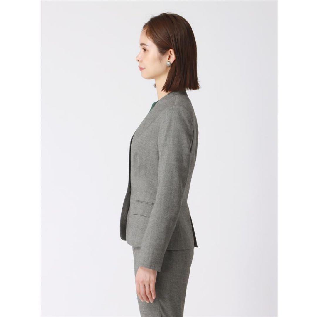 [未使用]スーツスクエア　ノーカラー　洗える　ストレッチ　パンツセットアップ　L