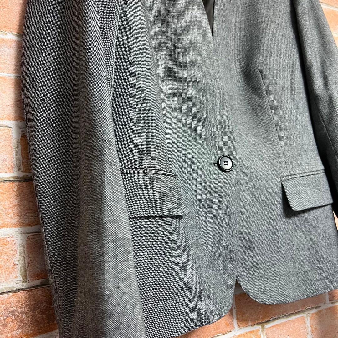 [未使用]スーツスクエア　ノーカラー　洗える　ストレッチ　パンツセットアップ　L