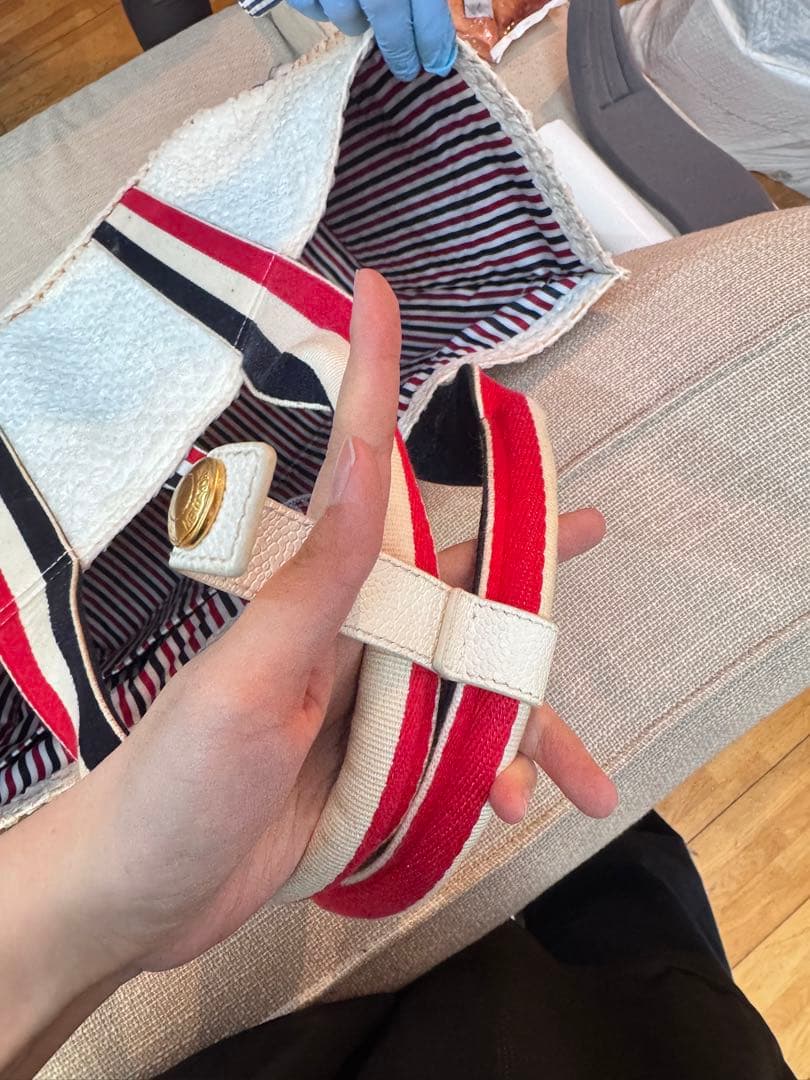 ホワイト トートバッグ 赤紺ストラップ