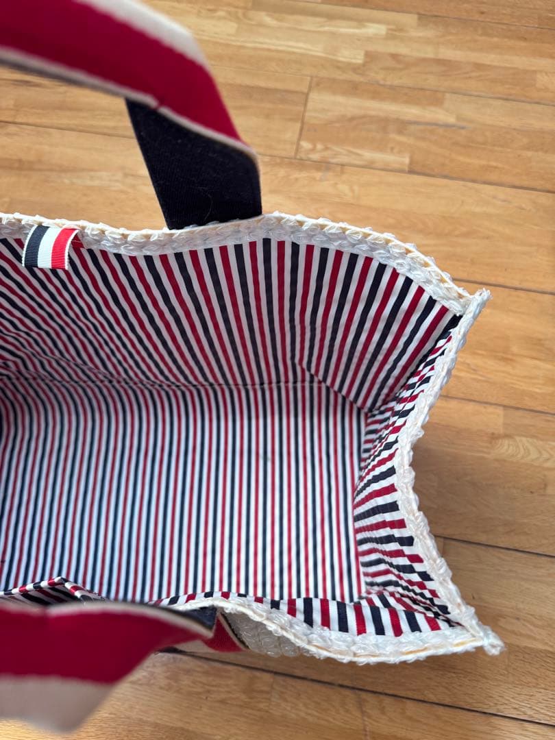 ホワイト トートバッグ 赤紺ストラップ