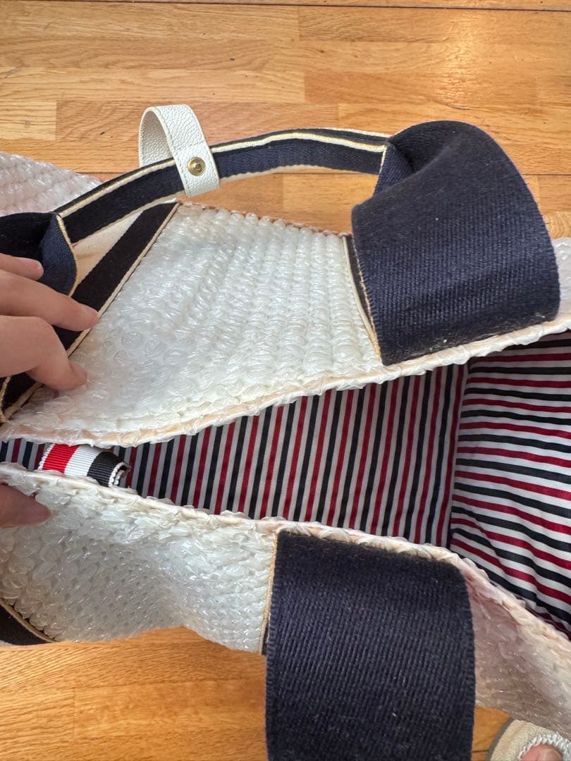 ホワイト トートバッグ 赤紺ストラップ