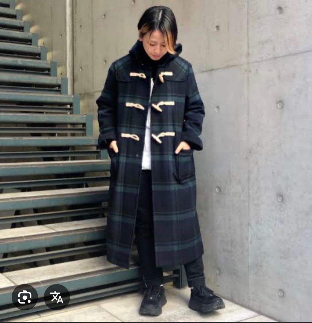 BEAMS BOY. ネイビー系チェック ダッフルコート　ロング
