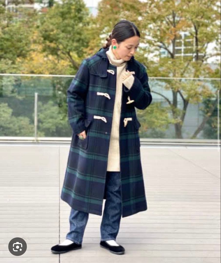 BEAMS BOY. ネイビー系チェック ダッフルコート　ロング