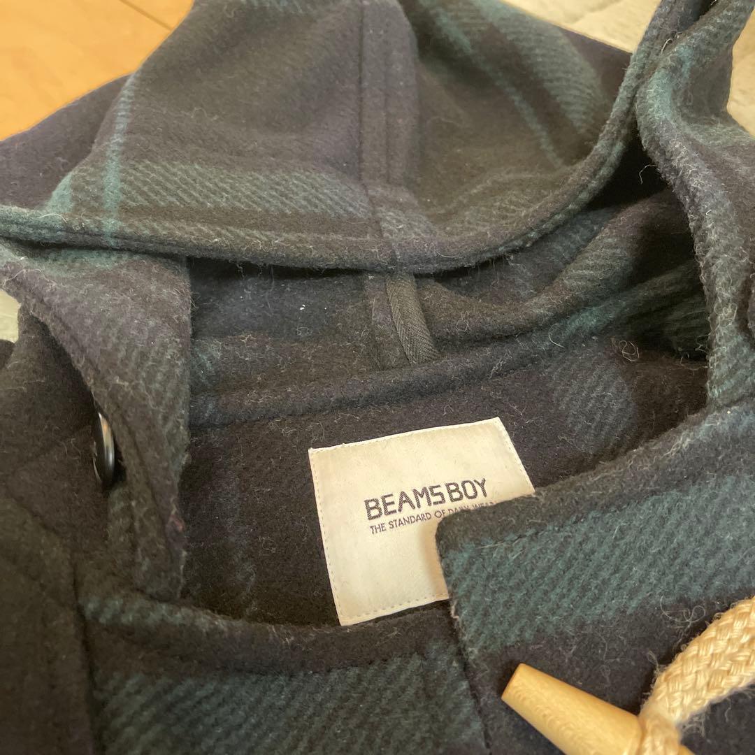 BEAMS BOY. ネイビー系チェック ダッフルコート　ロング