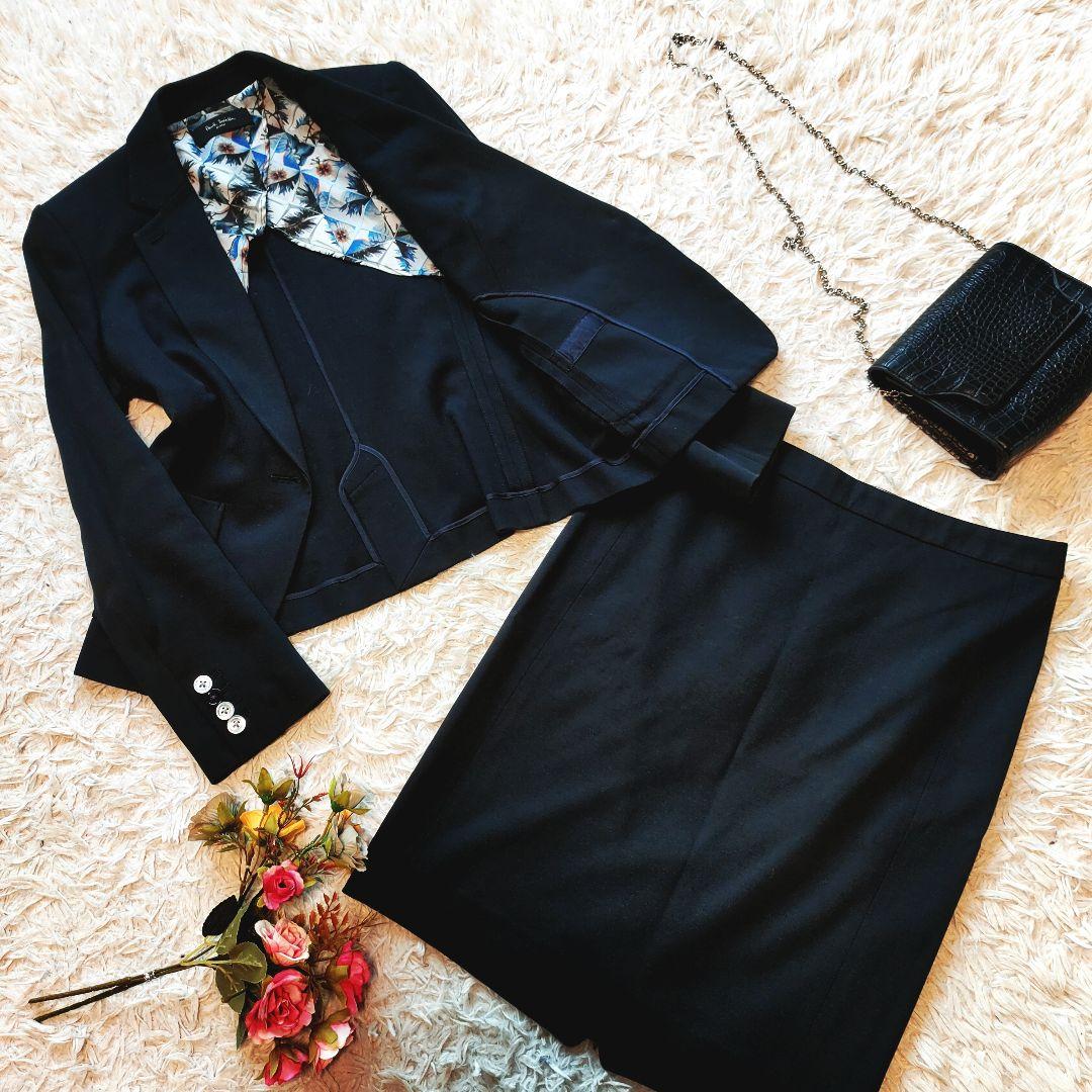 ポールスミス セットアップ スーツ スリムパンツ スカート 黒 花柄 40