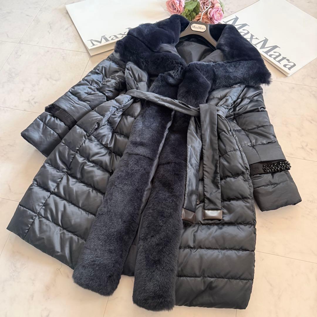 極美品★マックスマーラ リバーシブル ファーショール ダウンコート 女優襟 40