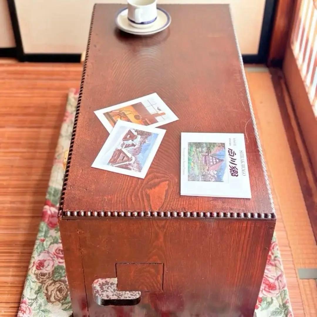 【 古物 】和風 木製 座卓 真鍮 取っ手 引き出し