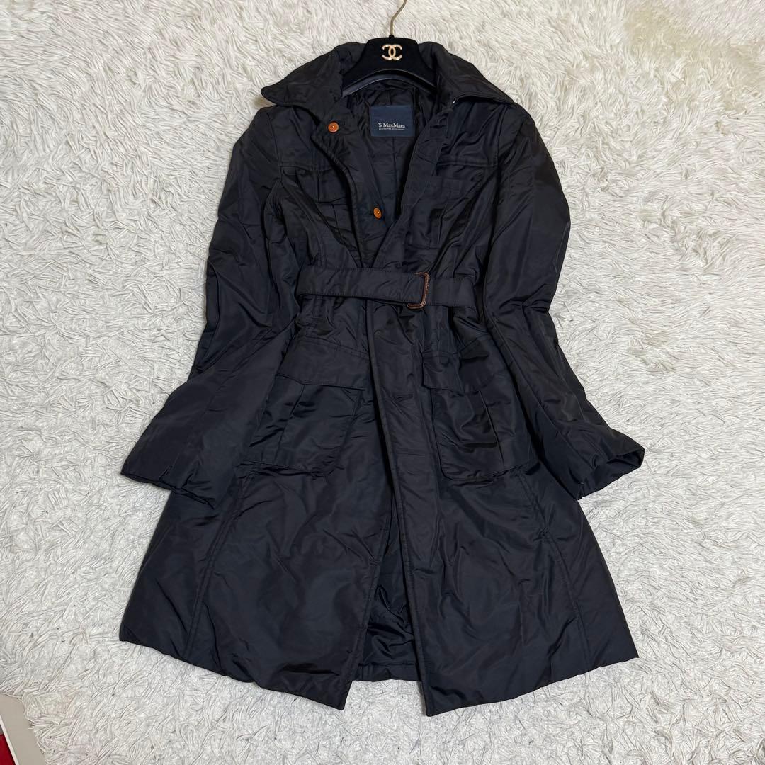 グースダウン✨エスマックスマーラ ダウンコート ロング ブラック ベルト付 38