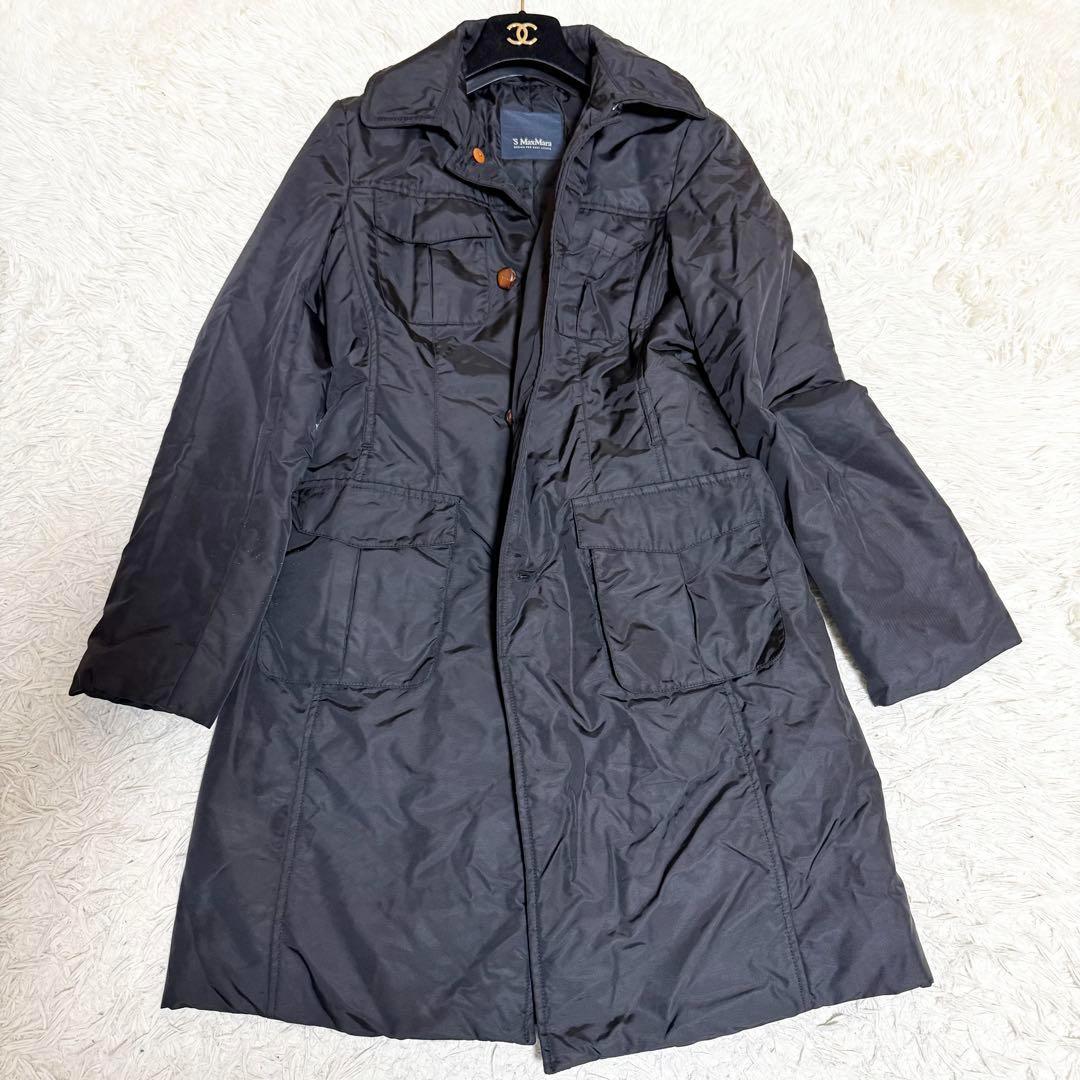 グースダウン✨エスマックスマーラ ダウンコート ロング ブラック ベルト付 38