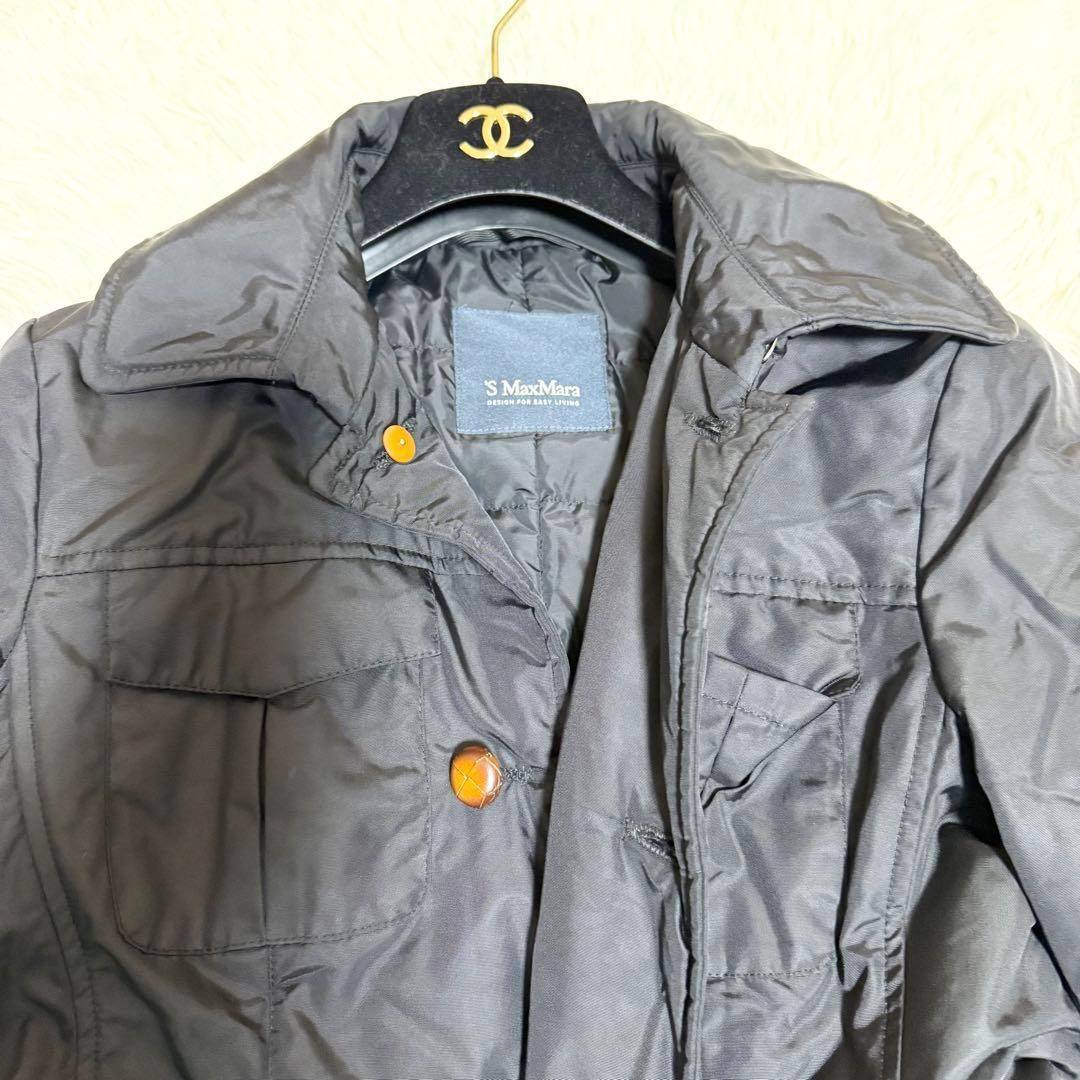 グースダウン✨エスマックスマーラ ダウンコート ロング ブラック ベルト付 38