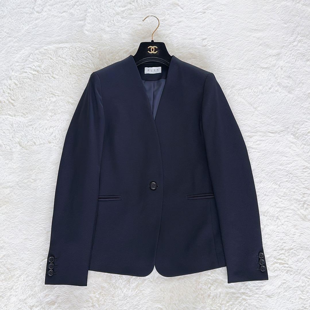 極美品✨【プラステ】ノーカラージャケット パンツ スーツセットアップ ネイビーS