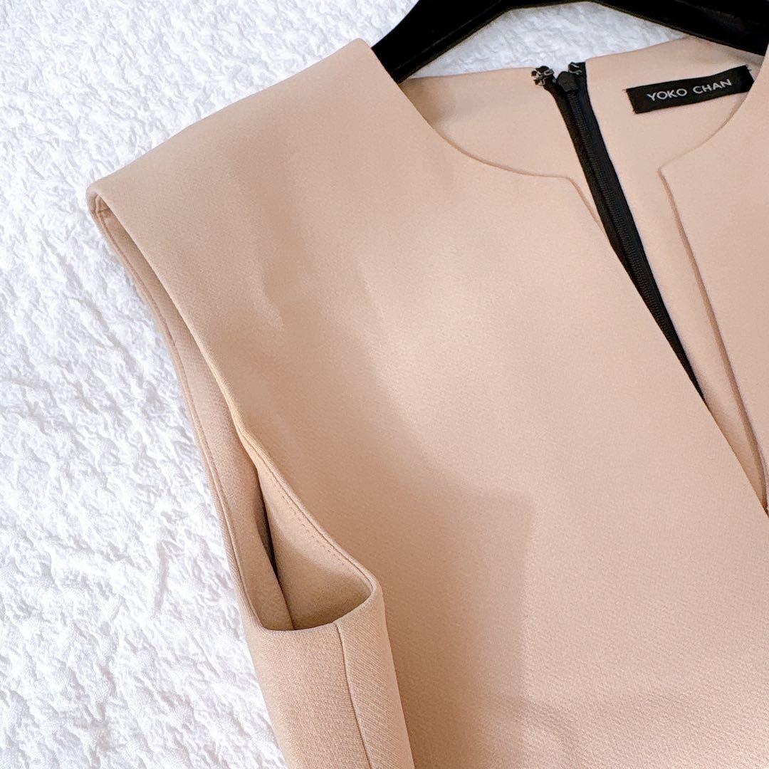 YOKOCHAN コクーンワンピース　ピンクベージュ　スリットネック　膝丈　L