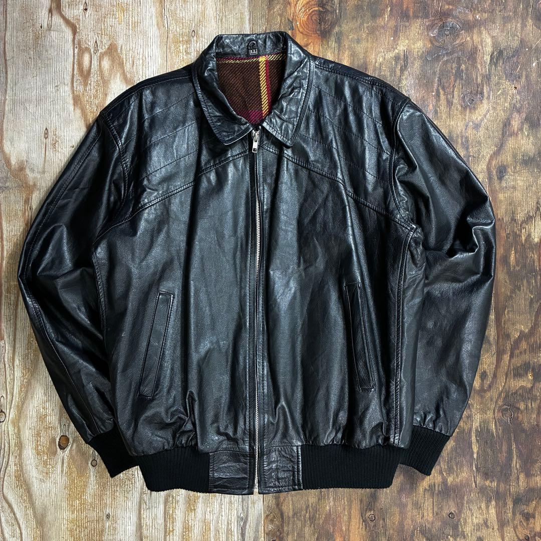 80s ショート レザー ジャケット ブラック リブ VINTAGE 日本製