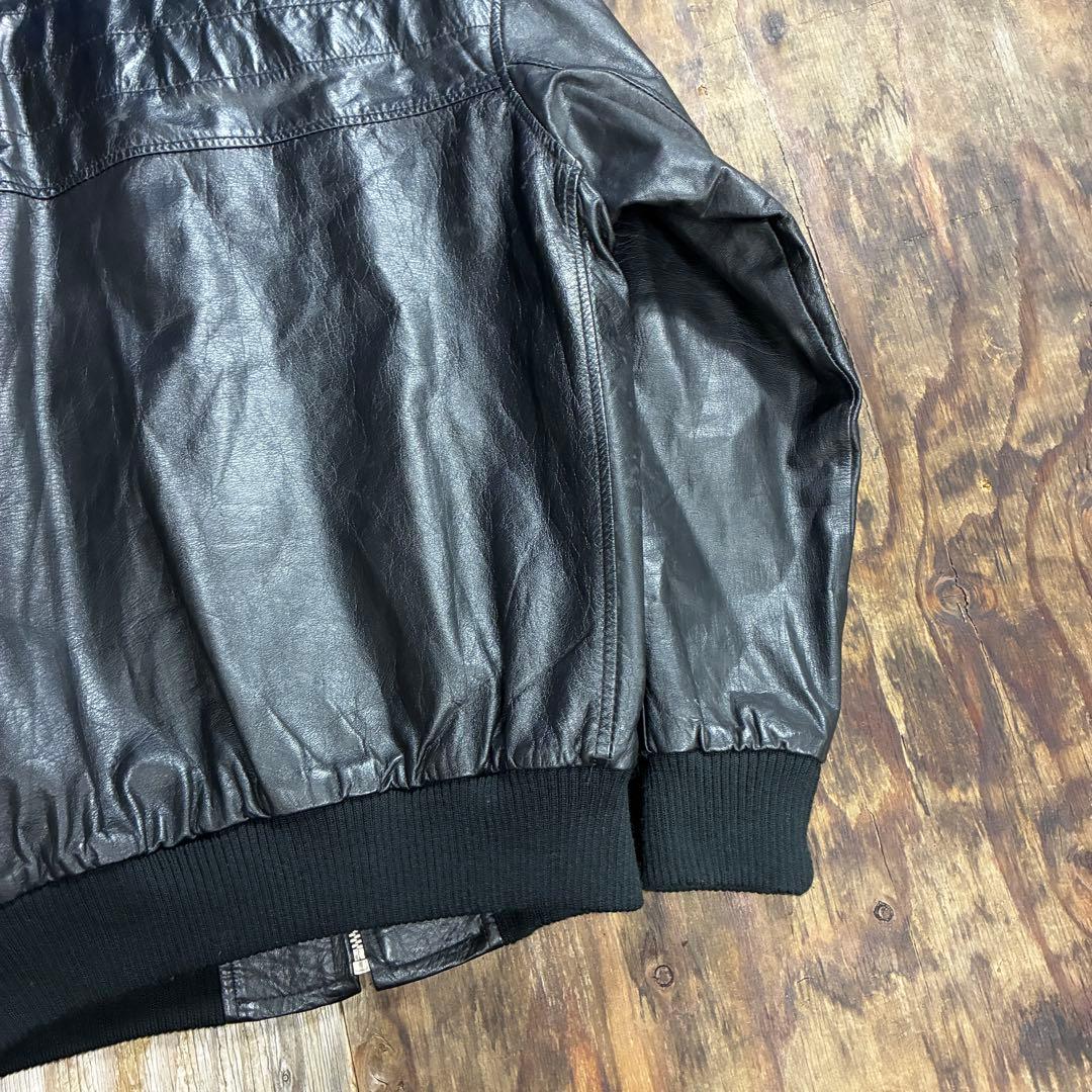 80s ショート レザー ジャケット ブラック リブ VINTAGE 日本製