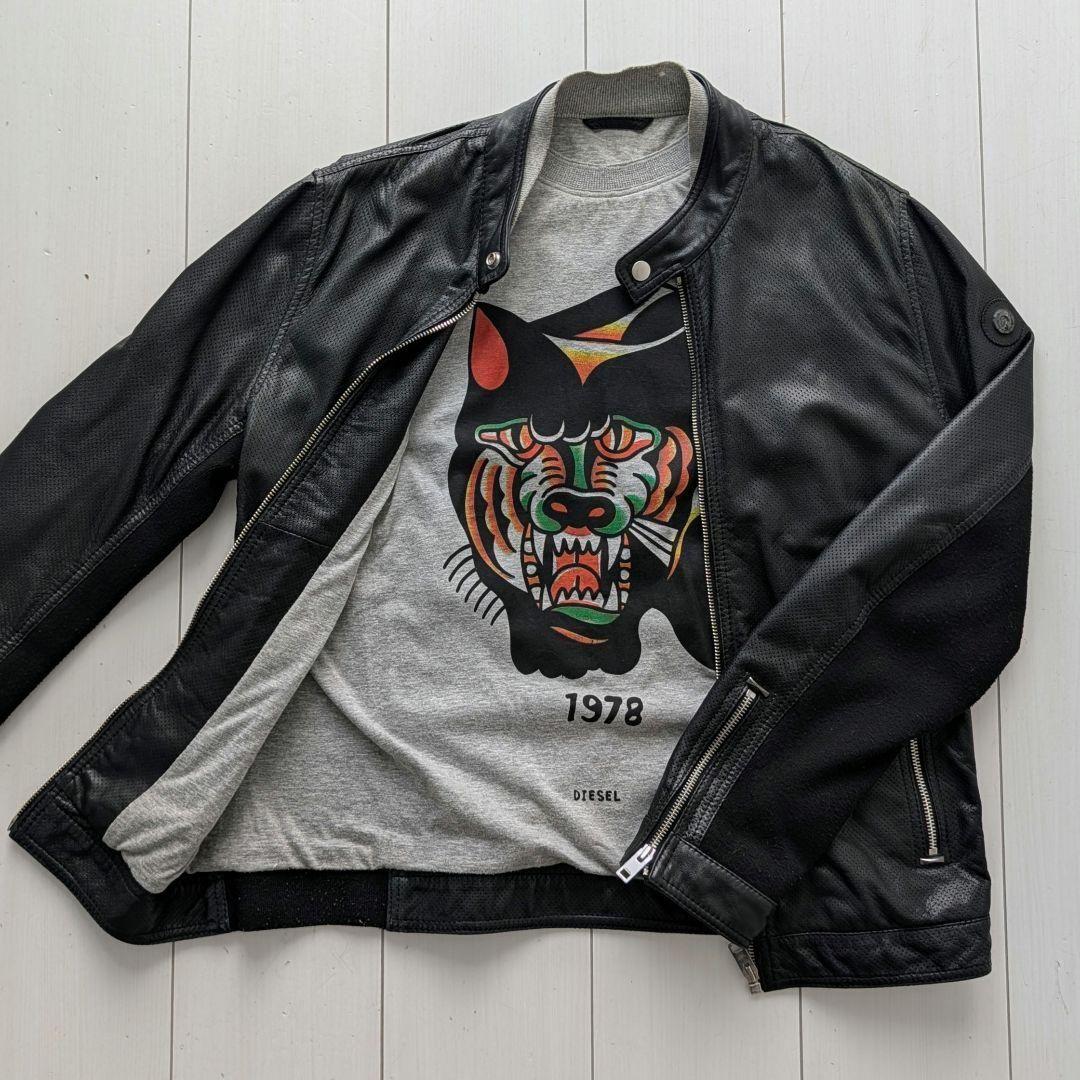 【希少】DIESEL パンチングレーザージャケット 羊革 M 黒 虎裏地