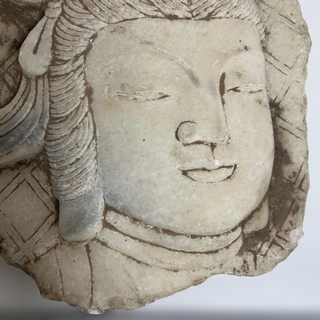 中国清時代　大理石　硯　盲仏　幅25㎝ 東K8-0202① タサコサ