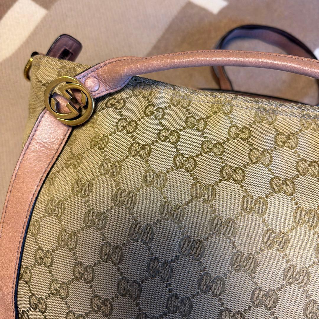 GUCCI ロゴパターン ハンドバッグ ベージュ/ピンク