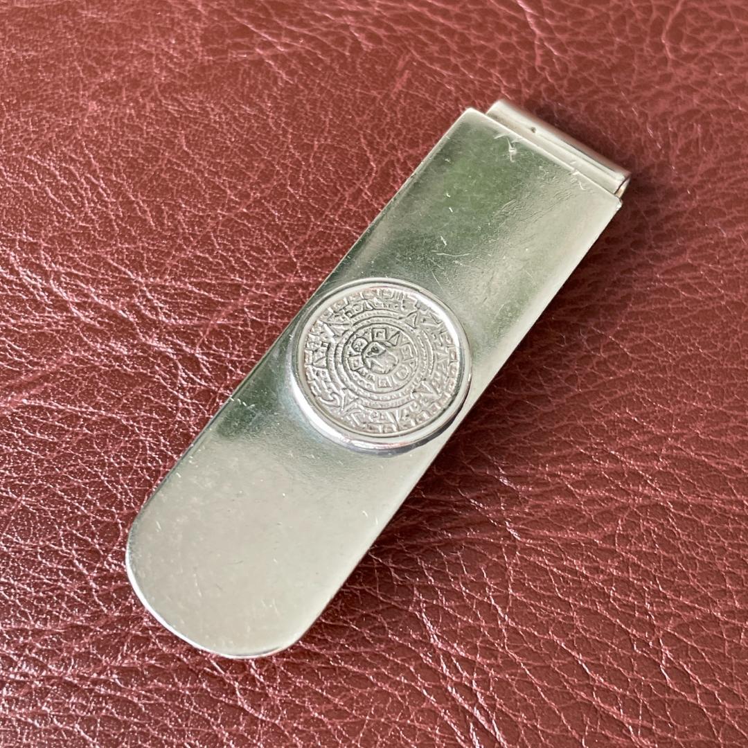 マネークリップ ビンテージ シルバー925メキシコ刻印 マヤカレンダー