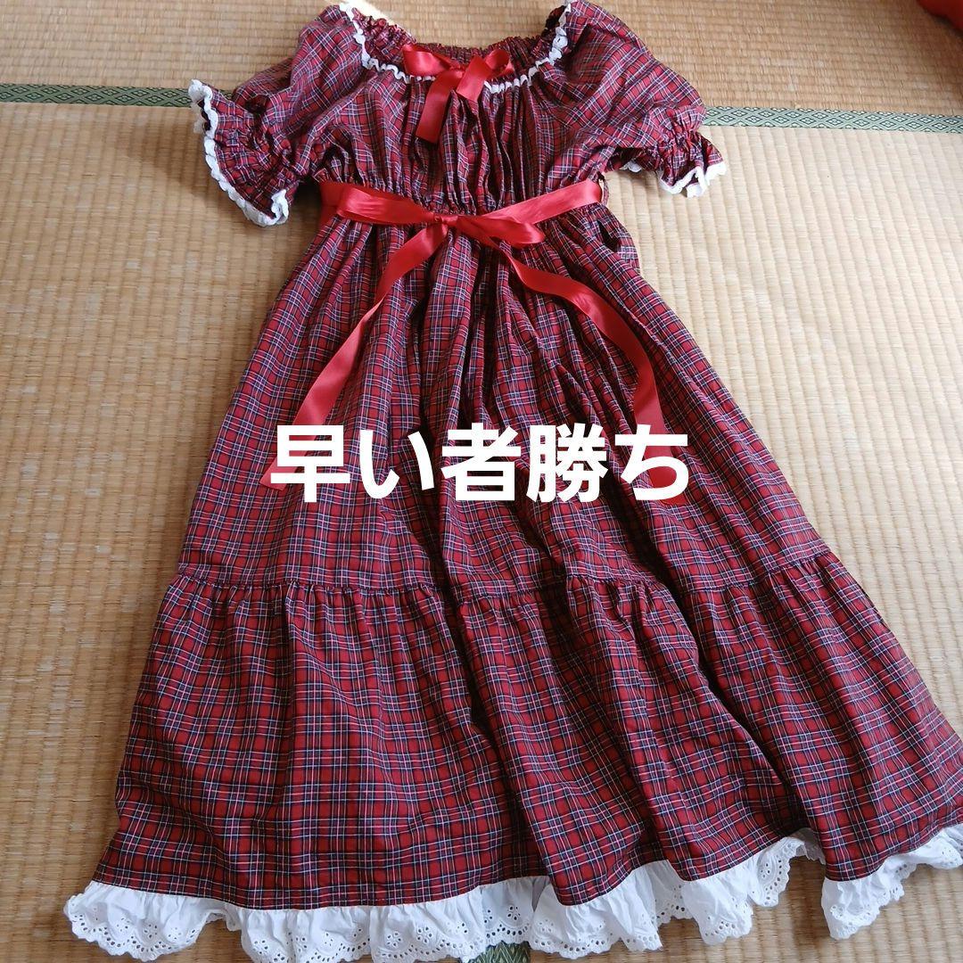 フィジカルドロップ　赤タータンチェック柄フリルワンピース