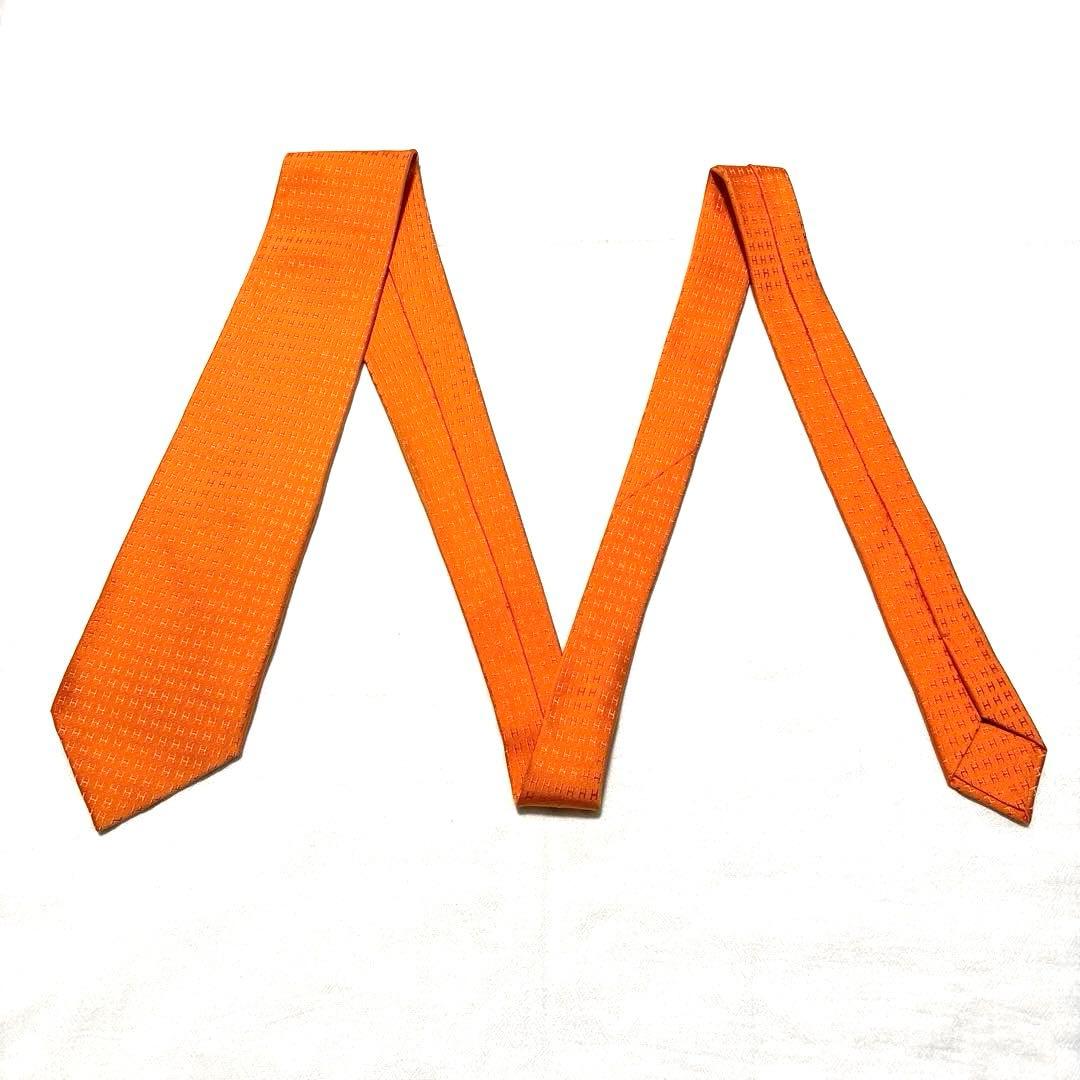 HERMES　エルメス　ネクタイ　ファソネ　H柄　オレンジ　美品