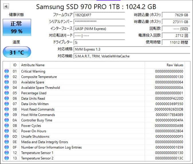 Samsung 970 PRO 1TB 高耐久SSD MLC M.2 NVMe