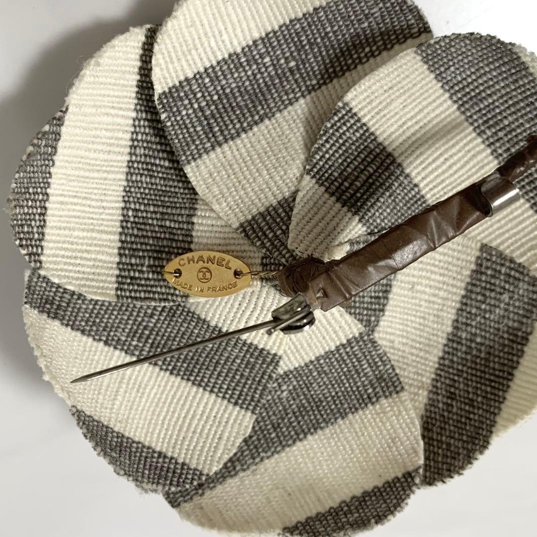 ヴィンテージシャネル　ボーダーストライプ　カメリアブローチ　コサージュ