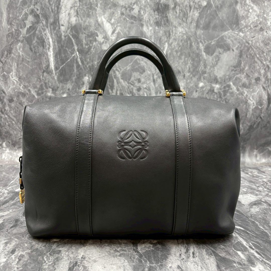 極美品✨ロエベ ボストンバッグ アナグラム オールレザー ブラック