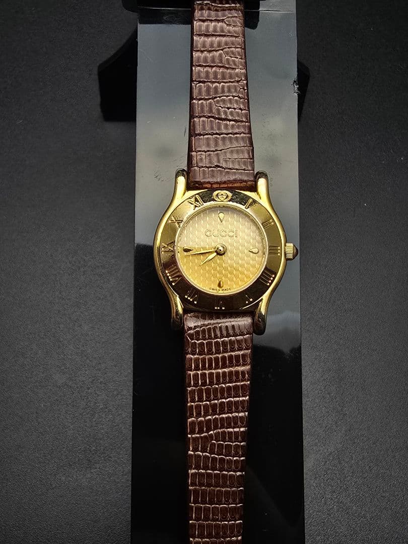 分解掃除 新品ベルト交換済 6500P Gucci ゴールド ブラウンレザー