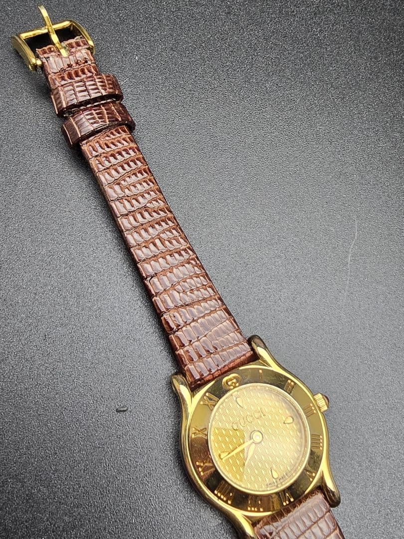 分解掃除 新品ベルト交換済 6500P Gucci ゴールド ブラウンレザー