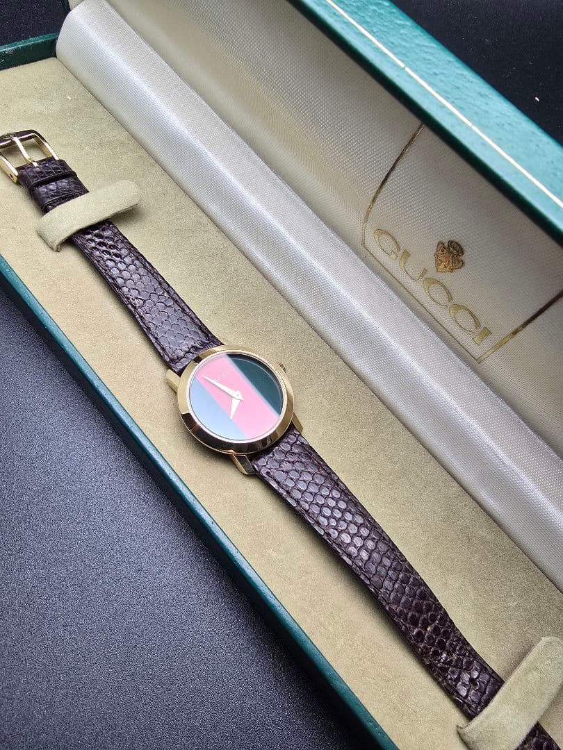 分解掃除 新品ベルト交換済 6500P Gucci ゴールド ブラウンレザー